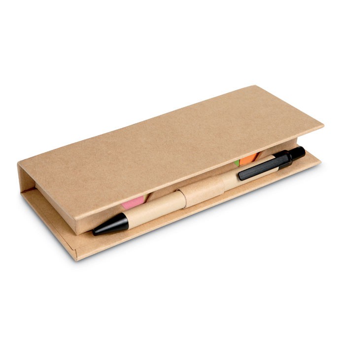 Notes-adhesives-regle-et-stylo-dans-boite-en-carton